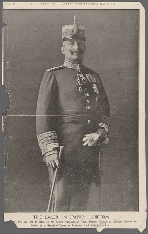 The kaiser in Spanish uniform [when?] he met the King of Spain, on his recent Mediterranean tour, Emperor William of Germany donned the uniform of a Marshal of Spain, an honorary rank which he holds.